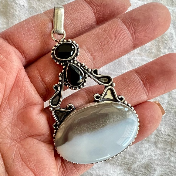 925 HIGHVIBE Owyhee Opal Topaz Onyx Necklace Pendant - Picture 7 of 9